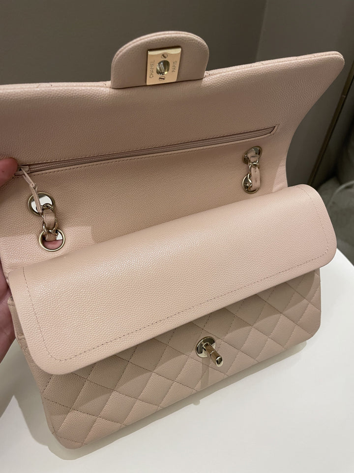 Chanel Classic Quilted Medium Double Flap Beige Caviar