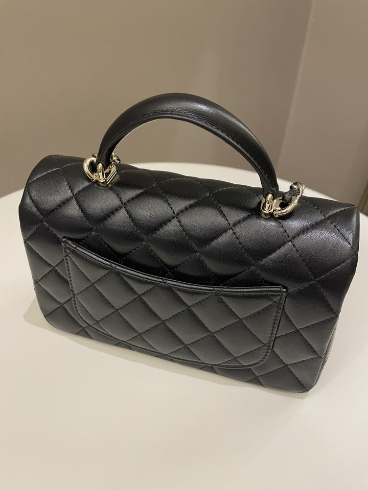 Chanel Quilted Top Handle Mini Rectangular Black Lambskin