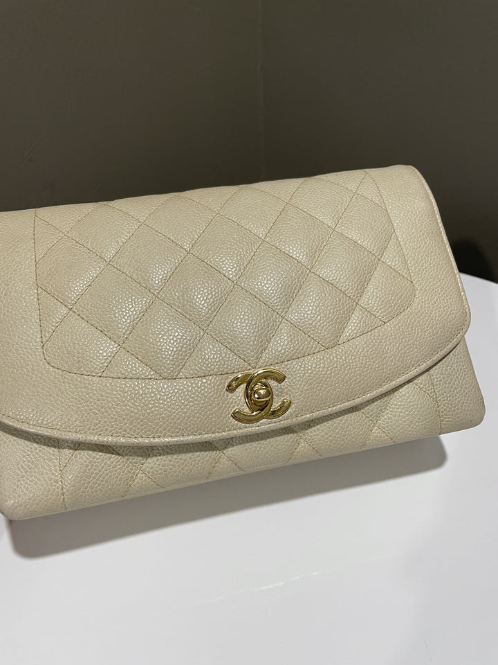 Chanel Vintage Quilted Diana Flap Bag Light Beige