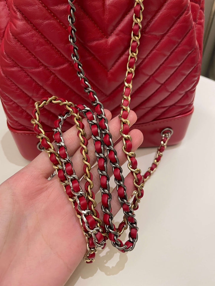 Chanel Chevron Gabrielle Backpack Red Aged Calfskin
