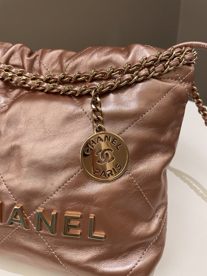 Chanel 23S Mini 22 Metallic Rose Gold Copper