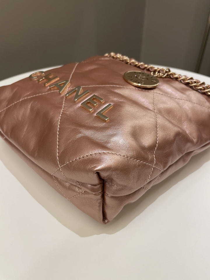 Chanel 23S Mini 22 Metallic Rose Gold Copper