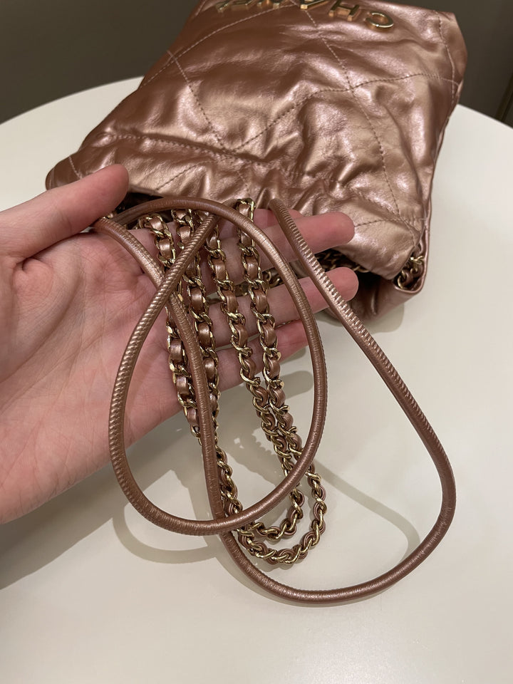 Chanel 23S Mini 22 Metallic Rose Gold Copper