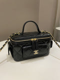 Chanel Polly Pocket Multi Pocket Vanity Case Bag Black Glazed Lambskin