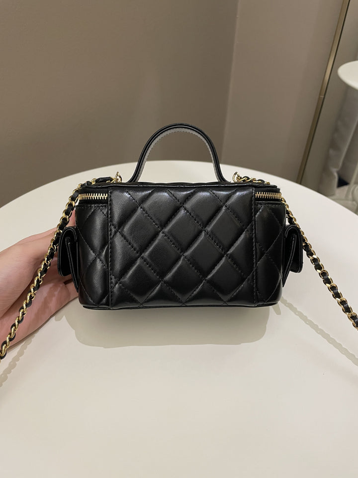 Chanel Polly Pocket Multi Pocket Vanity Case Bag Black Glazed Lambskin