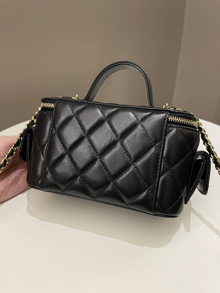 Chanel Polly Pocket Multi Pocket Vanity Case Bag Black Glazed Lambskin