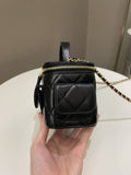Chanel Polly Pocket Multi Pocket Vanity Case Bag Black Glazed Lambskin