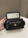 Chanel Polly Pocket Multi Pocket Vanity Case Bag Black Glazed Lambskin