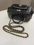 Chanel Polly Pocket Multi Pocket Vanity Case Bag Black Glazed Lambskin