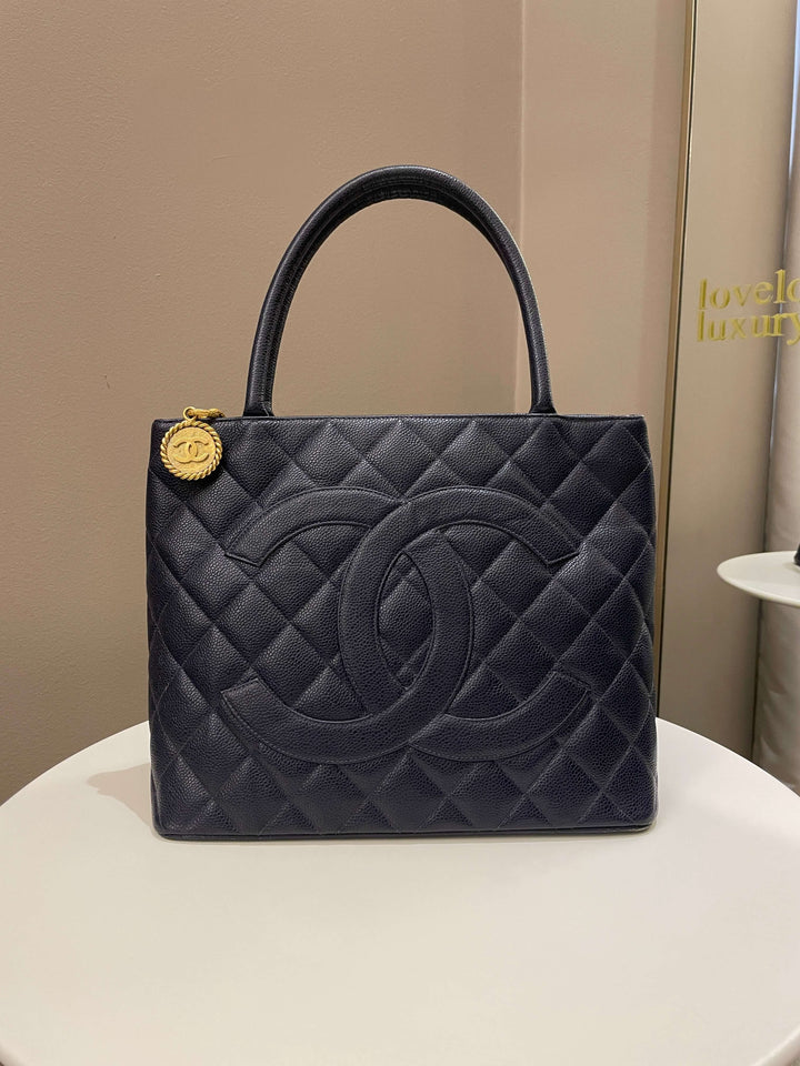 Chanel Vintage Medallion Tote Navy Caviar