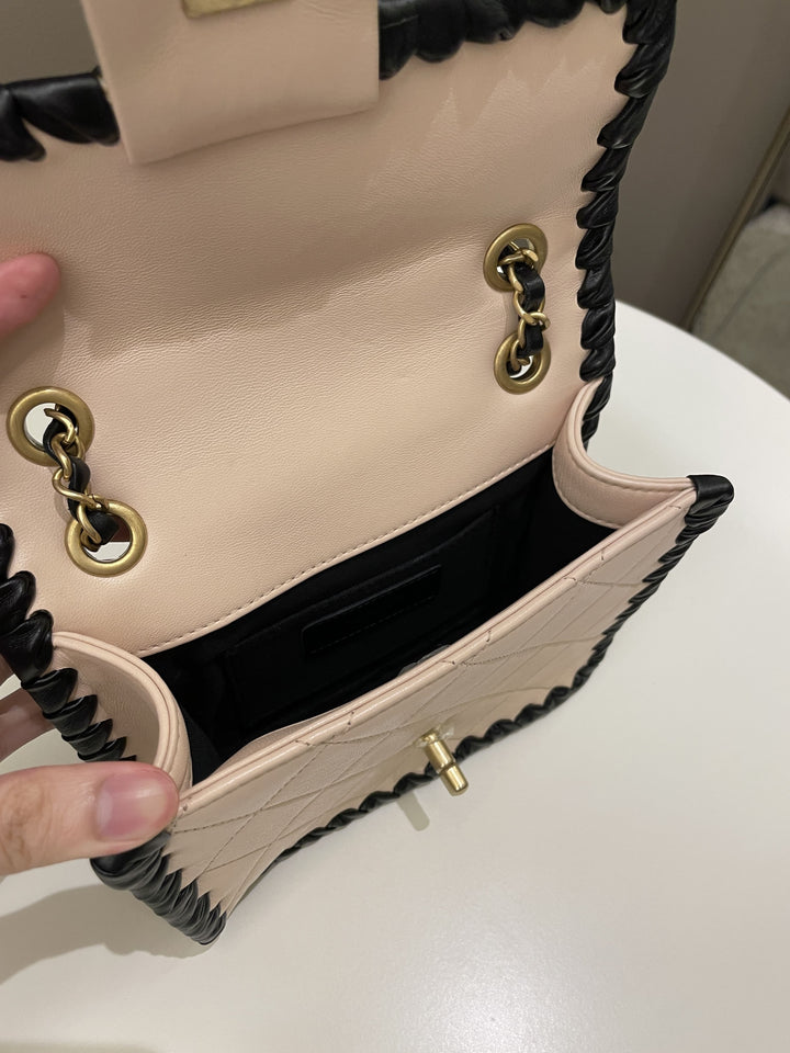 Chanel Whipstitch My Own Mini Frame Bag Beige/ Black Lambskin