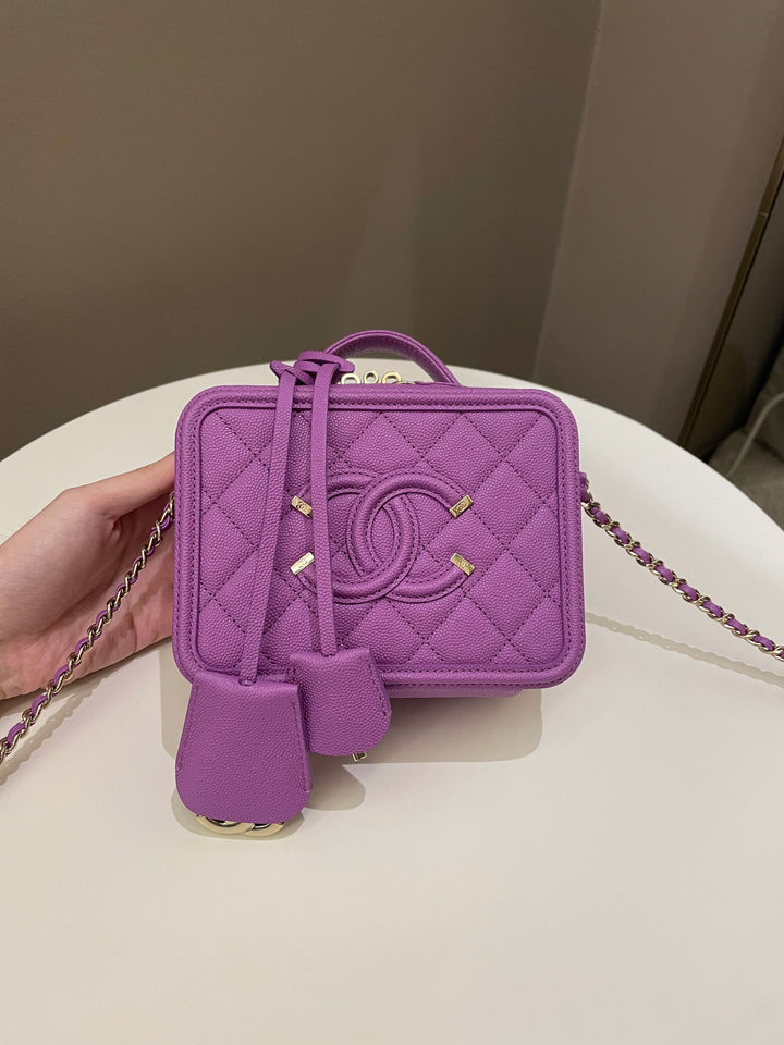 Chanel Filigree Vanity Case Purple Caviar