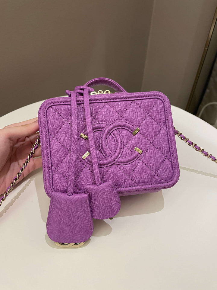 Chanel Filigree Vanity Case Purple Caviar