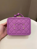 Chanel Filigree Vanity Case Purple Caviar