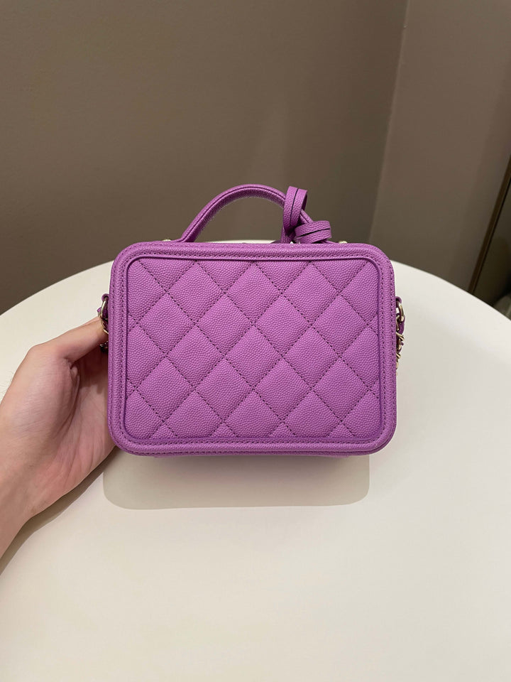 Chanel Filigree Vanity Case Purple Caviar