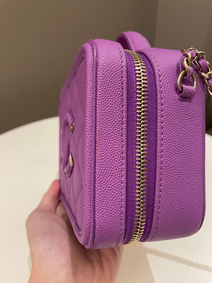 Chanel Filigree Vanity Case Purple Caviar