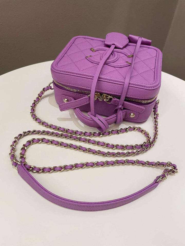 Chanel Filigree Vanity Case Purple Caviar