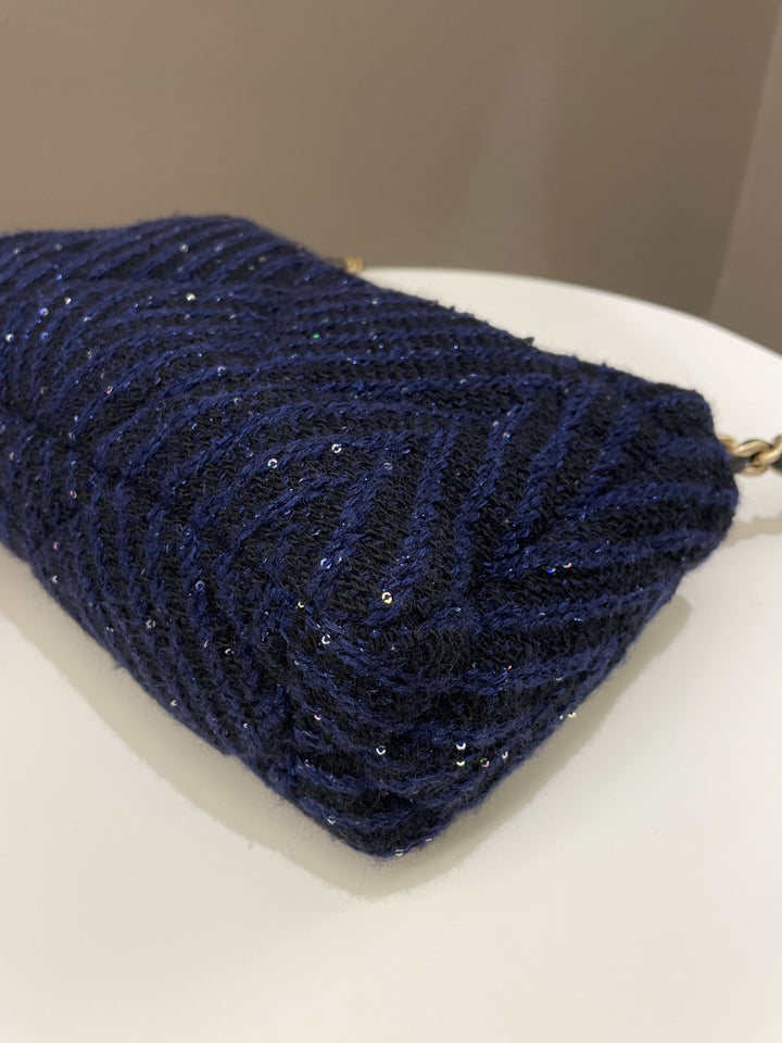 Chanel 19 Flap Bag Black / Blue Tweed Sequin