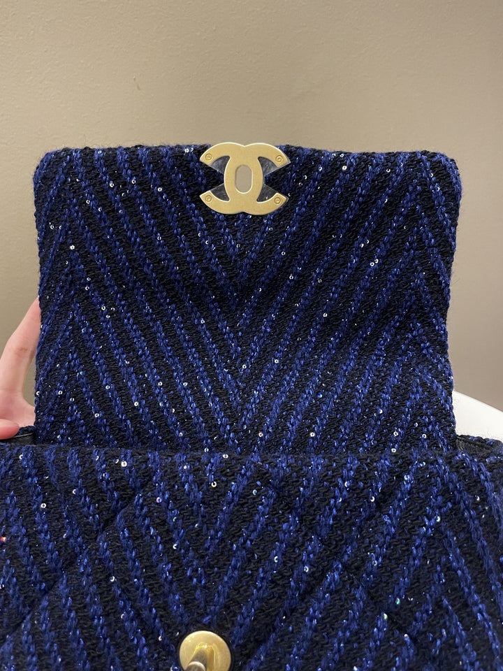 Chanel 19 Flap Bag Black / Blue Tweed Sequin
