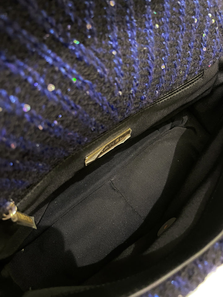 Chanel 19 Flap Bag Black / Blue Tweed Sequin