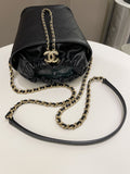 Chanel Cc Quilted Drawstring Bucket Black Caviar / Lambskin