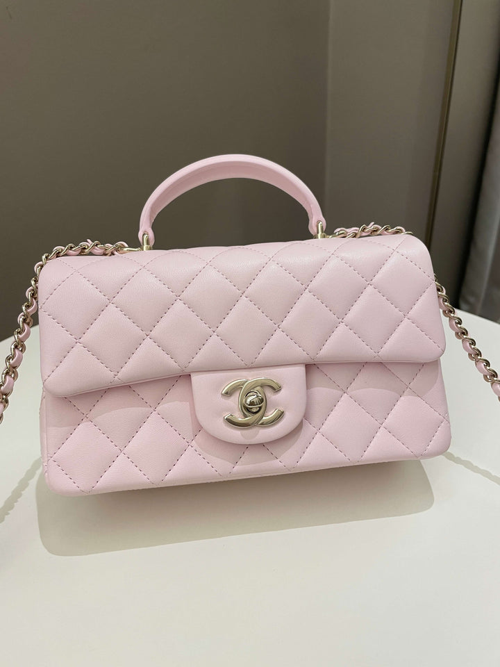 Chanel Quilted Top Handle Mini Rectangular Pale Pink Lambskin