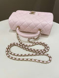 Chanel Quilted Top Handle Mini Rectangular Pale Pink Lambskin