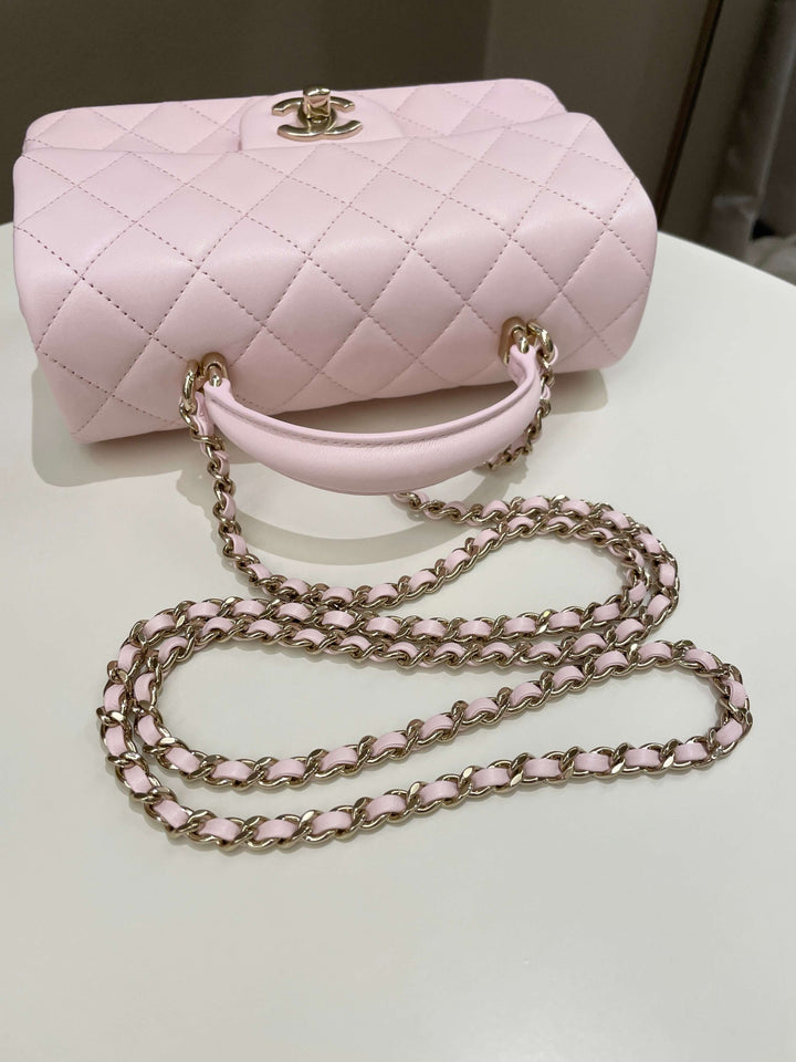 Chanel Quilted Top Handle Mini Rectangular Pale Pink Lambskin