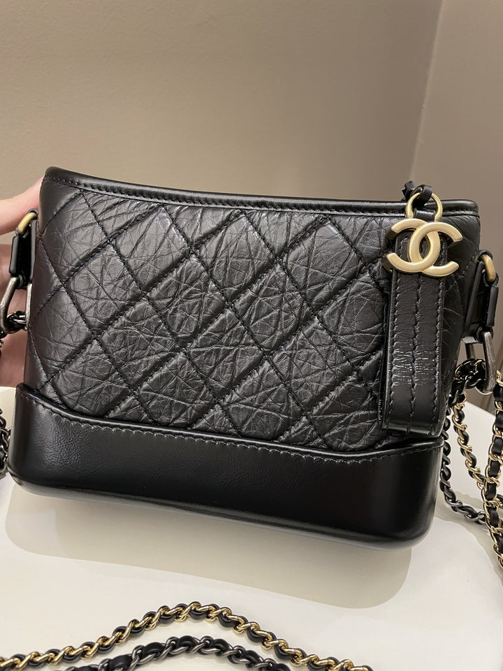 Chanel Quilted Gabrielle Hobo Black Aged Calfskin