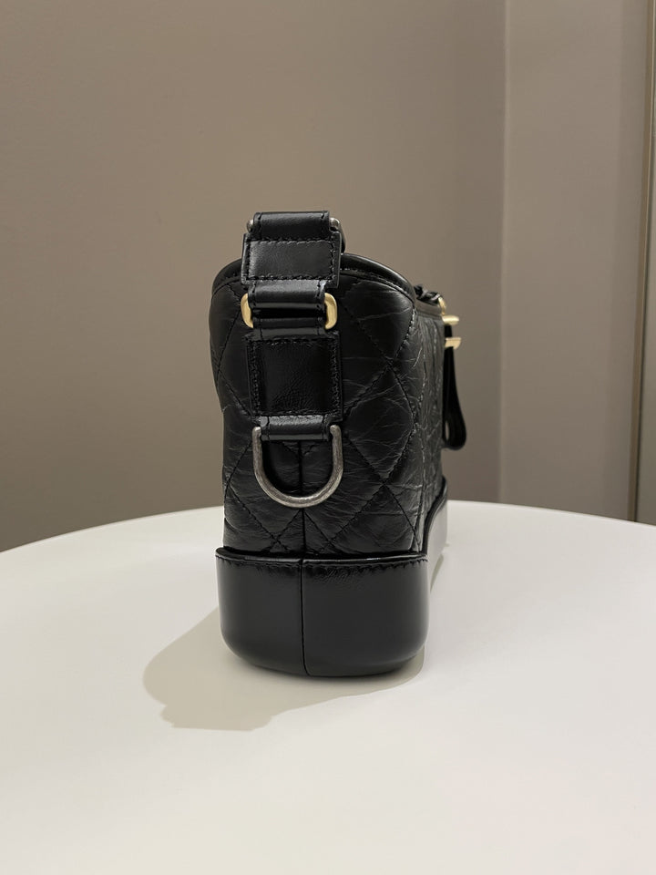 Chanel Quilted Gabrielle Hobo Black Aged Calfskin