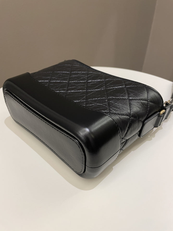 Chanel Quilted Gabrielle Hobo Black Aged Calfskin