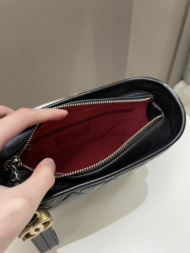Chanel Quilted Gabrielle Hobo Black Aged Calfskin