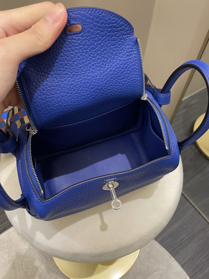 Hermes Mini Lindy Blue Royal Clemence