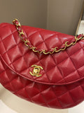 Chanel Vintage Quilted Cc Curve Bag Red Lambskin