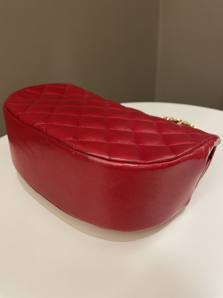 Chanel Vintage Quilted Cc Curve Bag Red Lambskin