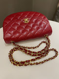 Chanel Vintage Quilted Cc Curve Bag Red Lambskin