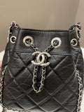 Chanel Cc Drawstring Bucket Chain Bag Black Aged Calfskin