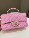 Chanel 23P Quilted Top Handle Mini Rectangular Candy Pink / Apple Green Lambskin