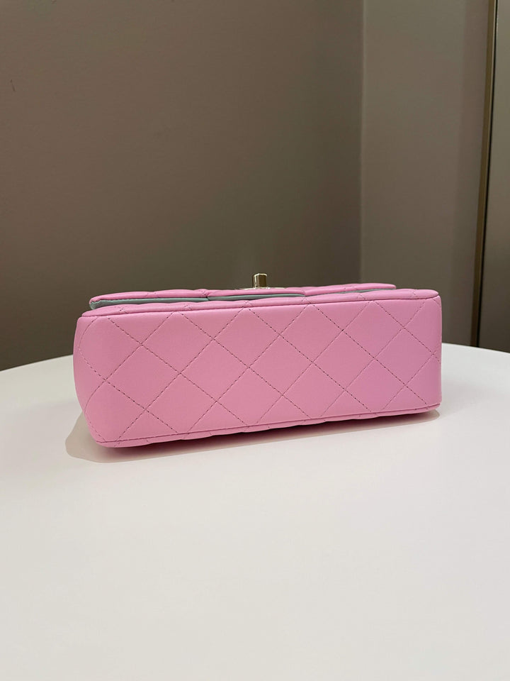 Chanel 23P Quilted Top Handle Mini Rectangular Candy Pink / Apple Green Lambskin