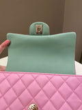 Chanel 23P Quilted Top Handle Mini Rectangular Candy Pink / Apple Green Lambskin