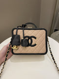 Chanel Filigree Vanity Case Dark Beige Caviar