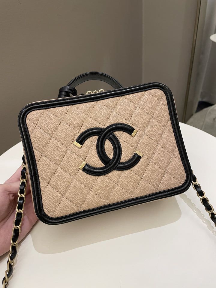 Chanel Filigree Vanity Case Dark Beige Caviar