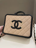 Chanel Filigree Vanity Case Dark Beige Caviar