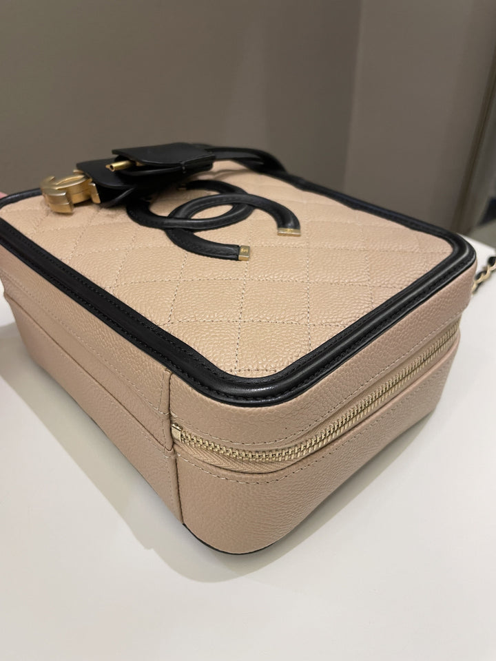 Chanel Filigree Vanity Case Dark Beige Caviar