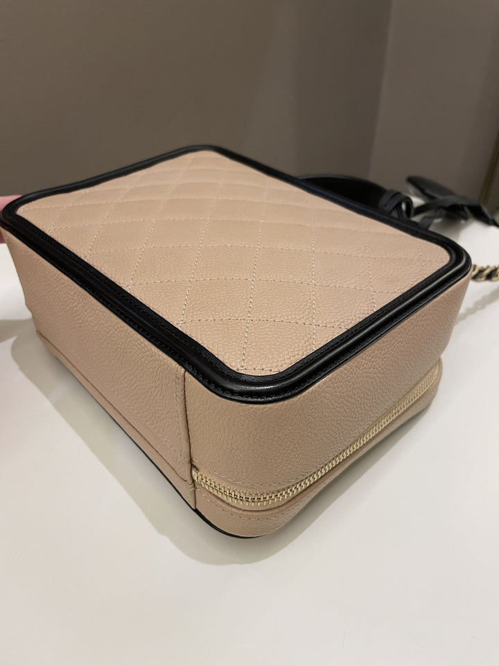 Chanel Filigree Vanity Case Dark Beige Caviar