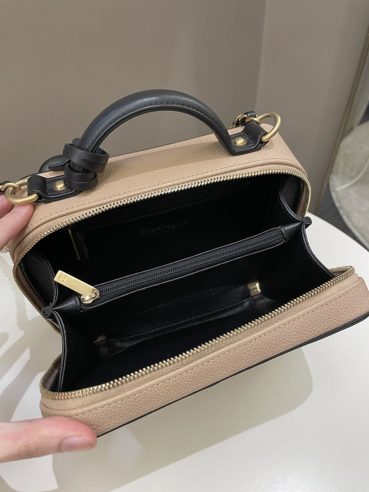 Chanel Filigree Vanity Case Dark Beige Caviar