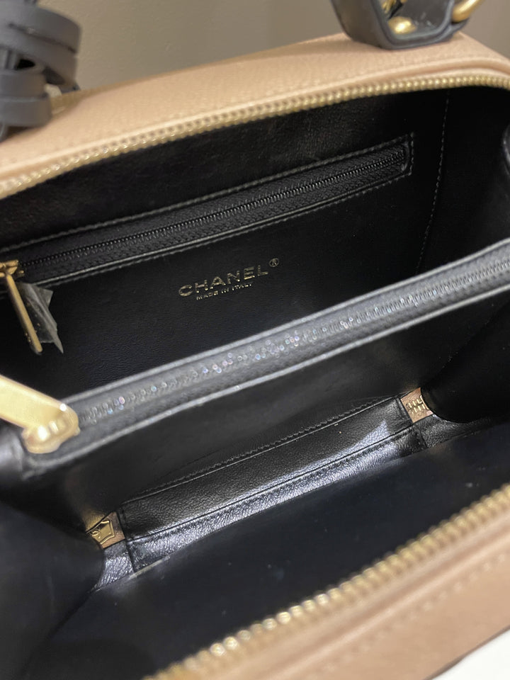 Chanel Filigree Vanity Case Dark Beige Caviar