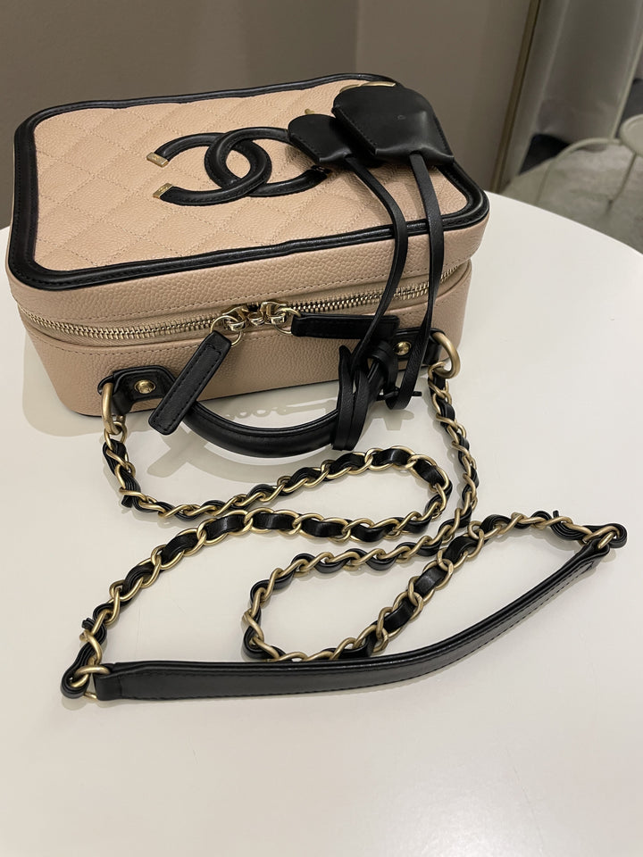 Chanel Filigree Vanity Case Dark Beige Caviar