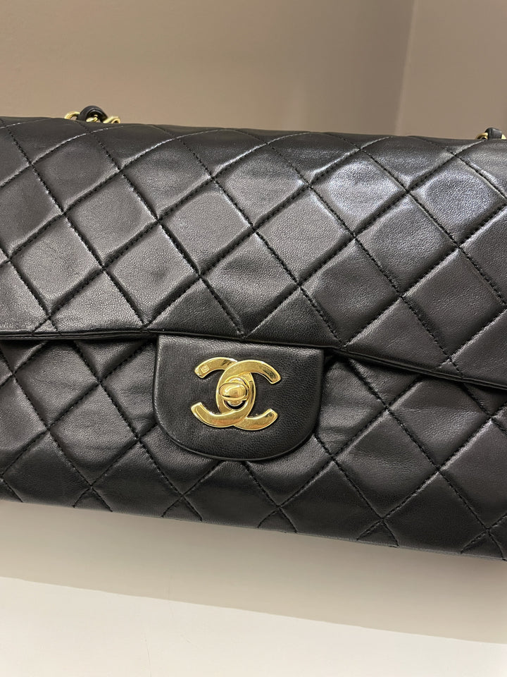 Chanel Vintage Classic Quilted Medium Double Flap Black Lambskin