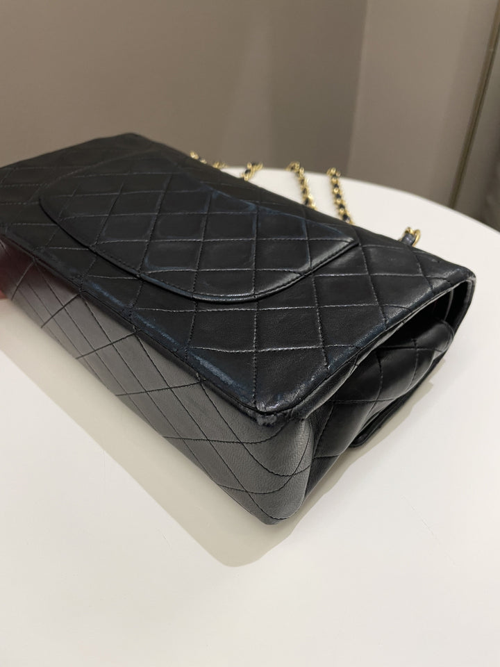 Chanel Vintage Classic Quilted Medium Double Flap Black Lambskin